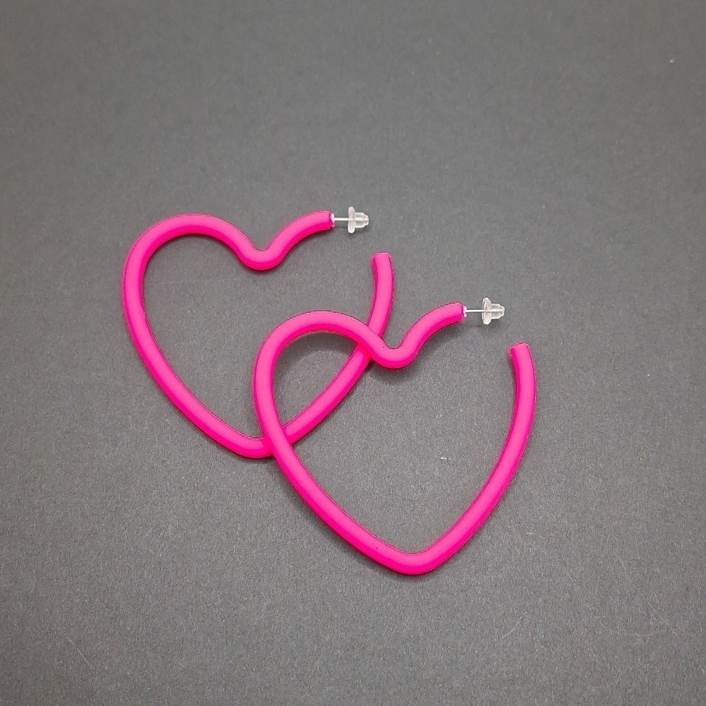 Neon Hot Pink heart shape earrings statement jewelry